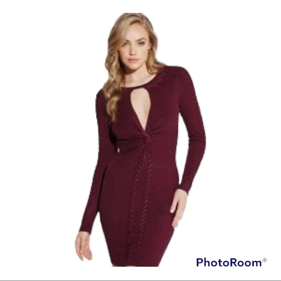GUESS Women’s Twist Front Ramel Burgundy Sweater Dress - Size XXS, 00 - Picture 5 of 6